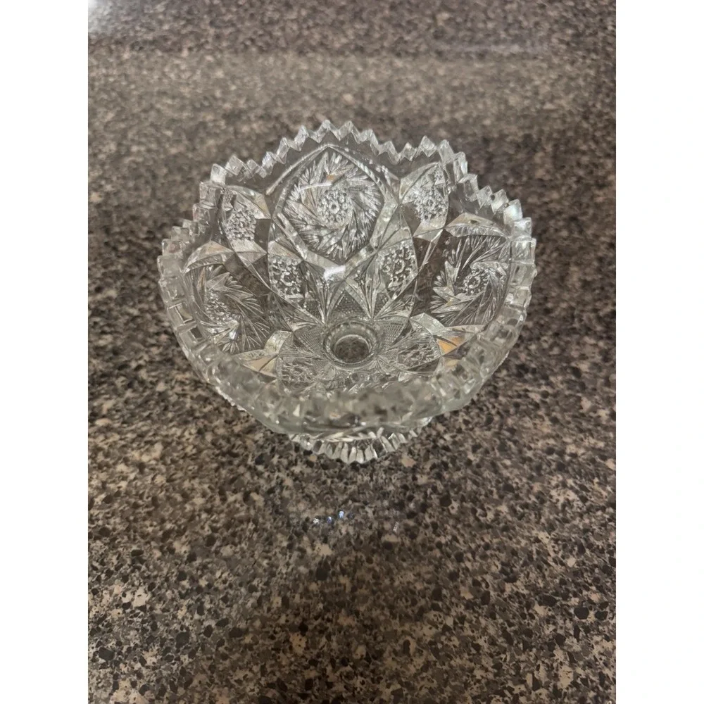 Vintage Imperial Glass NUCUT Whirling Star‎ Footed Jelly Pedestal Bowl
